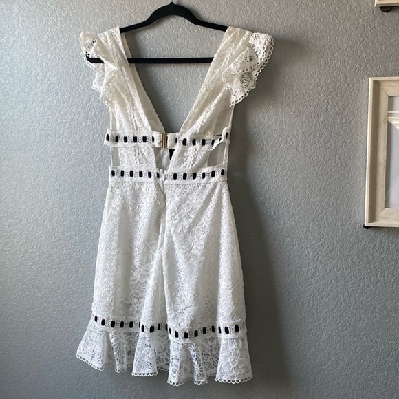 NWT For Love & Lemons Bonita Lace Ruffles & Bows Mini Dress in White - Picture 11 of 14